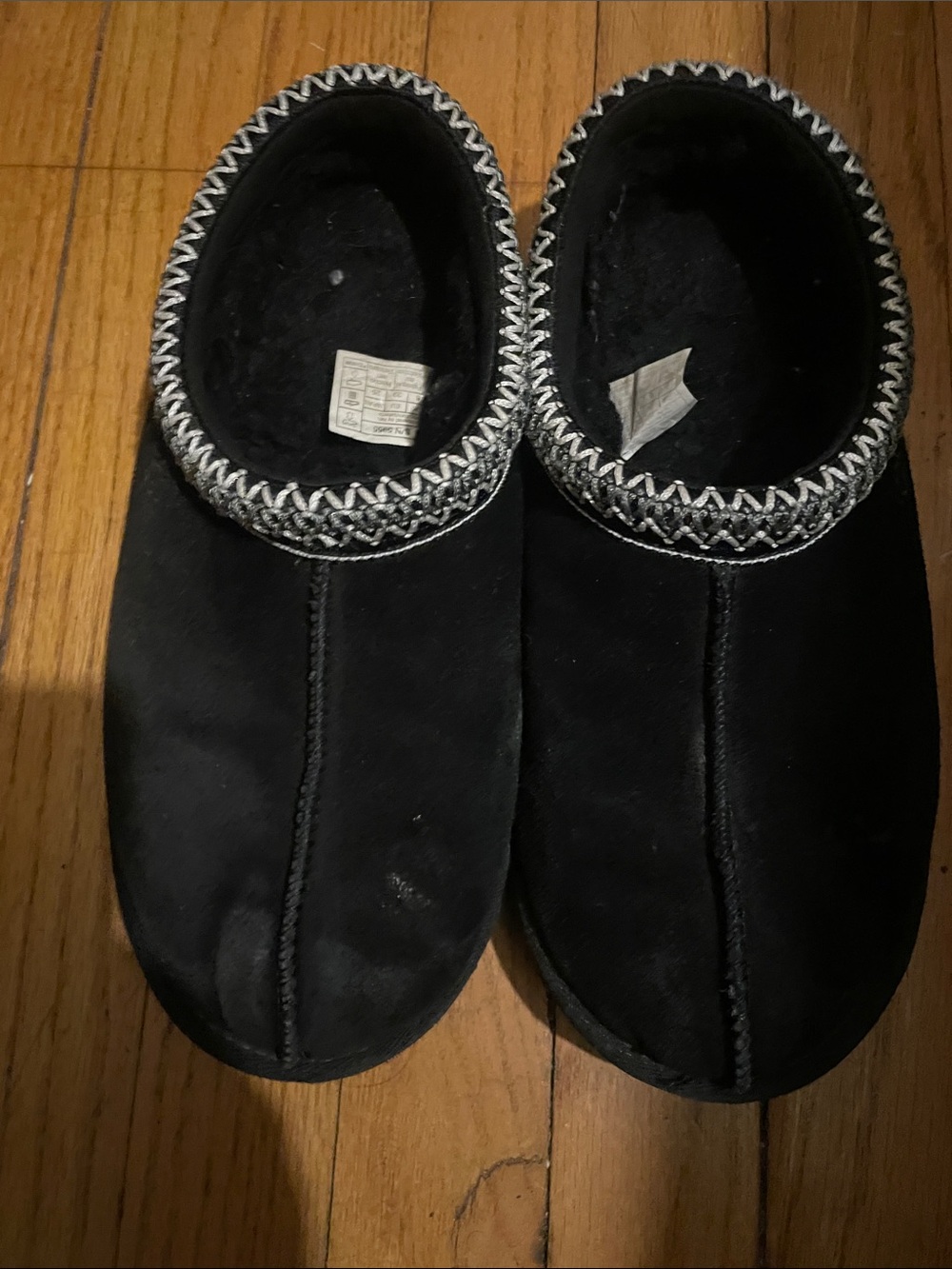 UGG Black Slip-On Suede Slippers with Silver Braided Trim